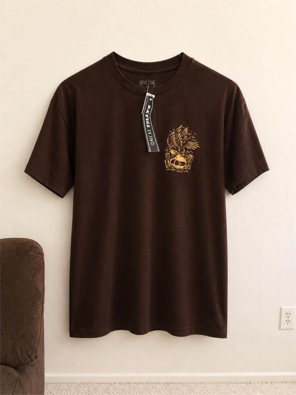 Tilly's Brown Tee with Golden Skull Graphic